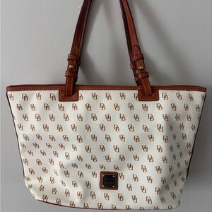 Dooney & Bourke Cream and Brown Signature Shoulder Bag